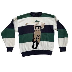 New River Vintage 90s Striped Golf 100% Cotton Crewneck Sweater XL